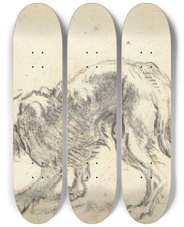 Triptych art skateboard deck of Cornelis Saftleven A Dog_1 by Cornelis Saftleven (1607-1681)