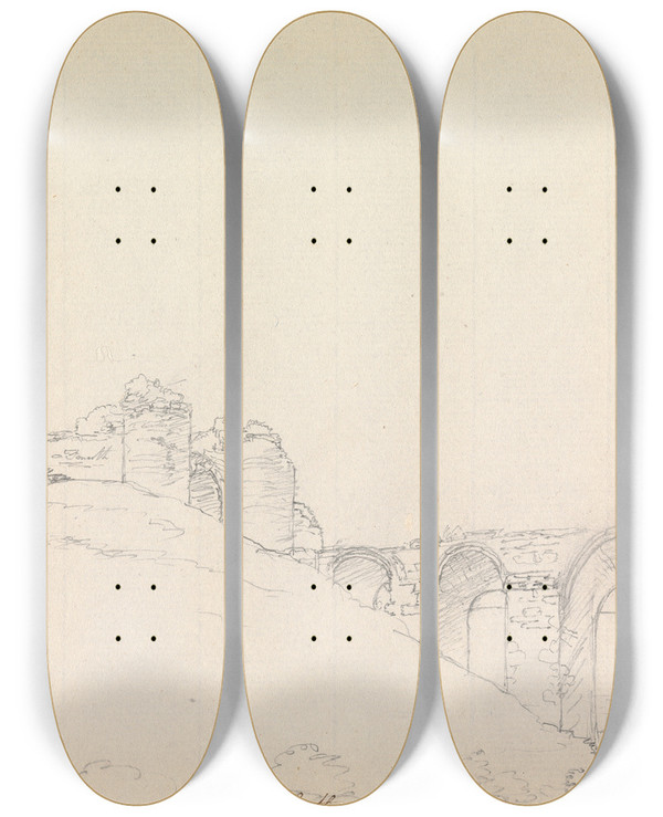 Triptych art skateboard deck of James Moore Corfe Castle Dorset by James Moore (1762-1799)
