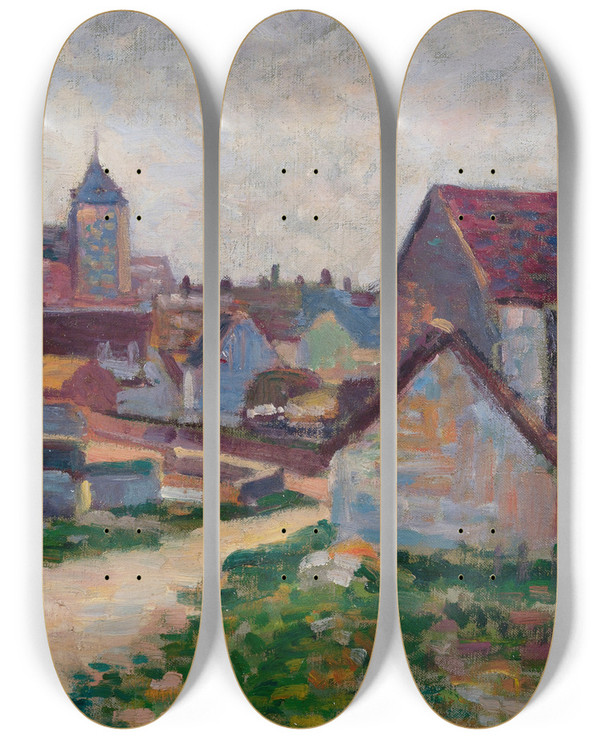 Triptych art skateboard deck of Maximilien Luce Le Village De Conchesurcondoires by Maximilien Luce (1858-1941)
