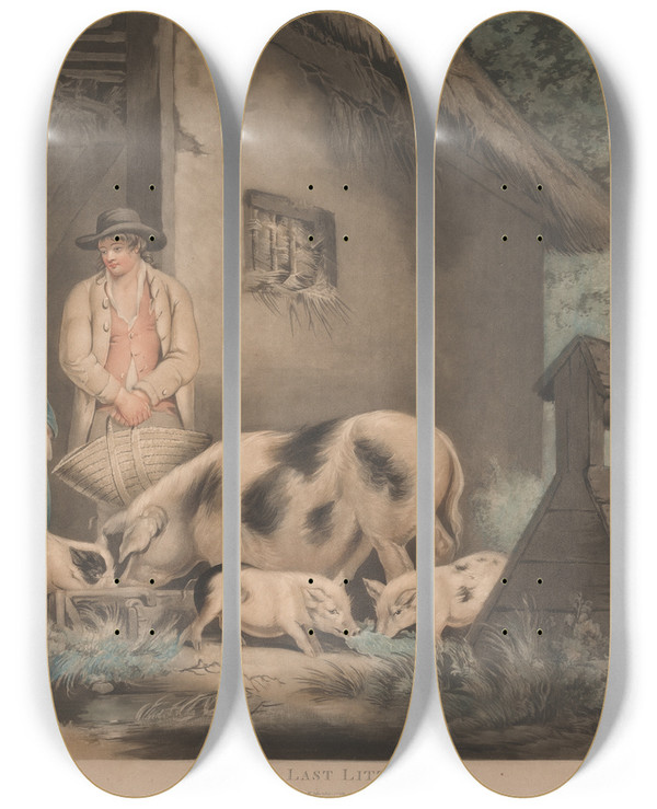 Triptych art skateboard deck of George Morland The Last Litter by George Morland (1763-1804)