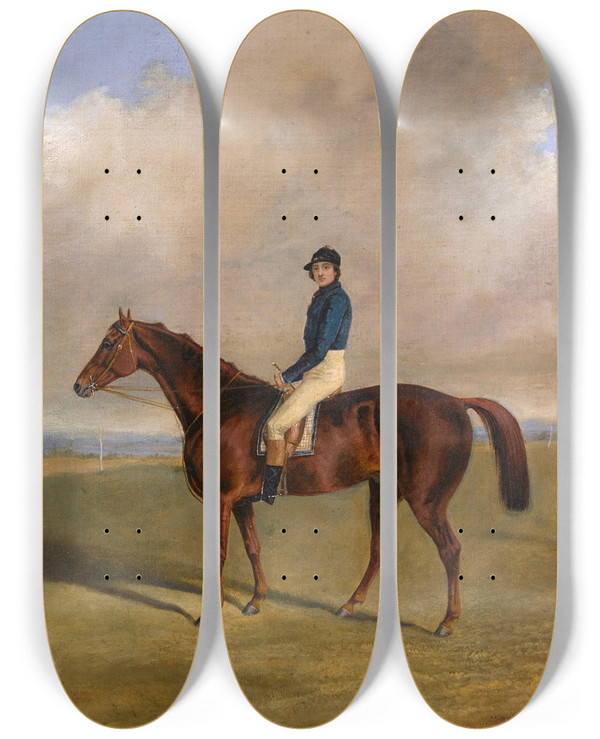 Triptych art skateboard deck of George Henry Laporte A Racehorse With Jockey Up by George Henry Laporte (1799-1873)