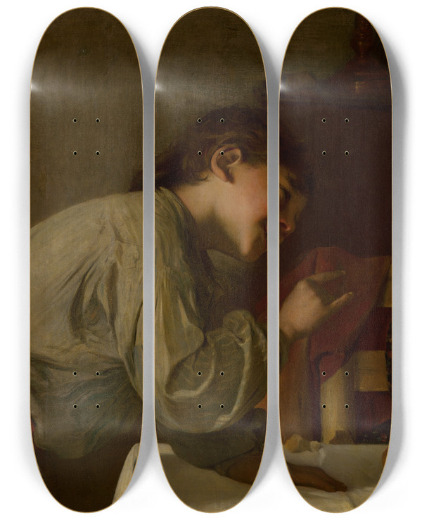 Triptych art skateboard deck of Dominik Skuteck Children by Dominik Skutecky (1849-1921)