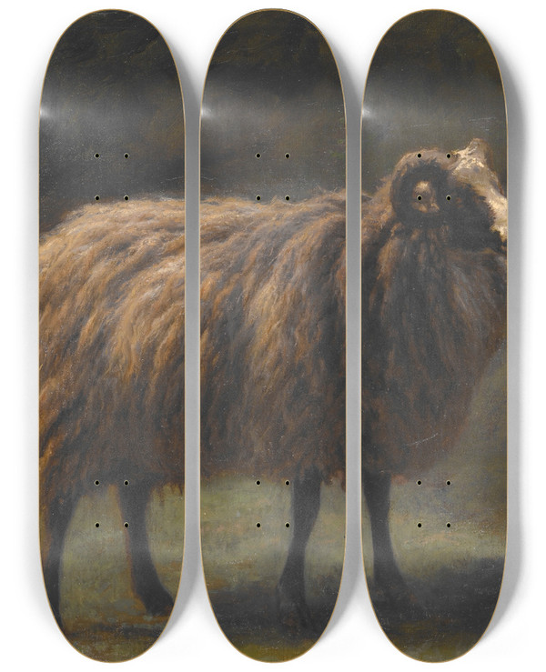 Triptych art skateboard deck of Rosa Bonheur Ram by Rosa Bonheur (1822-1899)