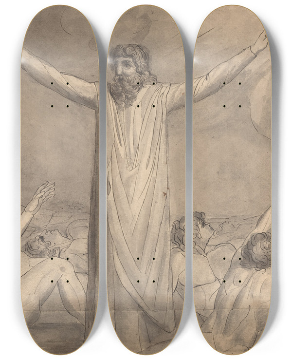Triptych art skateboard deck of William Blake Moses Staying The Plague Recto by William Blake (1757-1827)