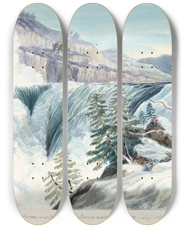 Triptych art skateboard deck of Charles Hamilton Smith Andersons Fall Haheldessa River by Charles Hamilton Smith (1776-1859)