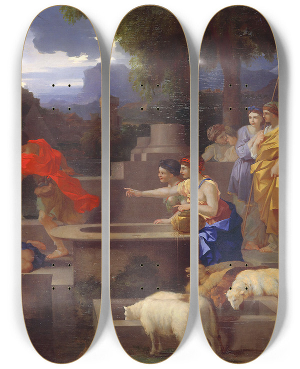 Triptych art skateboard deck of Sbastien Bourdon Moses Defending The Daughters Of Jethro by Sebastien Bourdon (1616-1671)