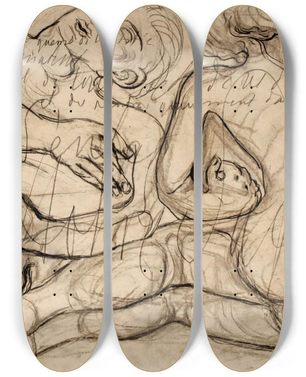 Triptych art skateboard deck of Carl Fredrik Hill Untitled by Carl Fredrik Hill (1849-1911)