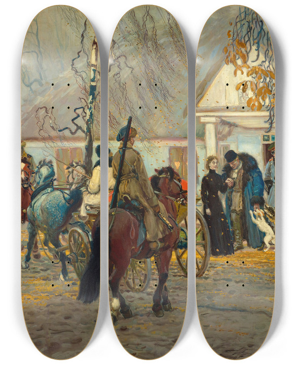Triptych art skateboard deck of Stanisaw Masowski Insurgent Arrested by Stanislaw Maslowski (1853-1926)