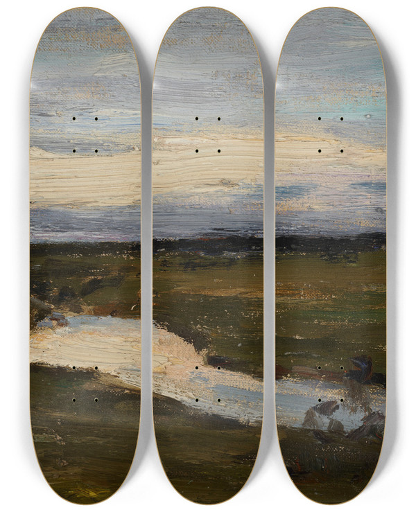 Triptych art skateboard deck of Jan Cigliski A River At The White Night by Jan Ciaglinski (1858-1913)