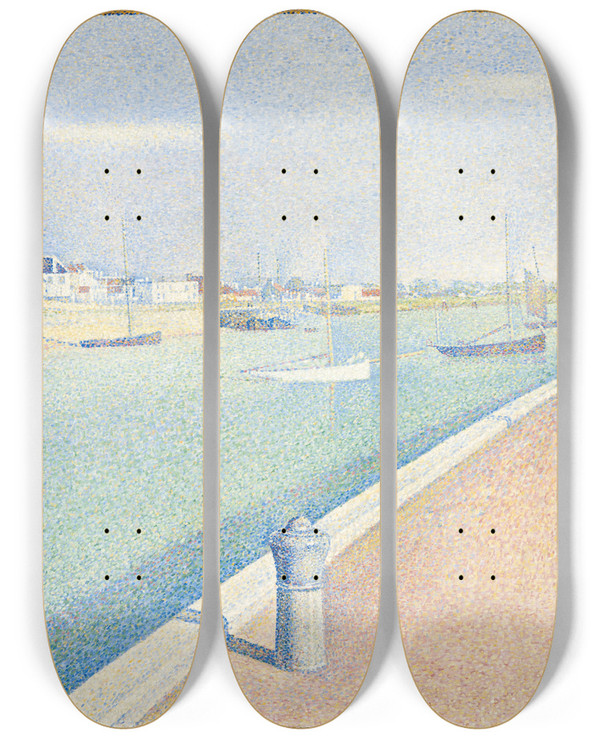 Triptych art skateboard deck of Georges Seurat The Channel Of Gravelines Petit Fort Philippe by Georges Seurat (1859-1891)