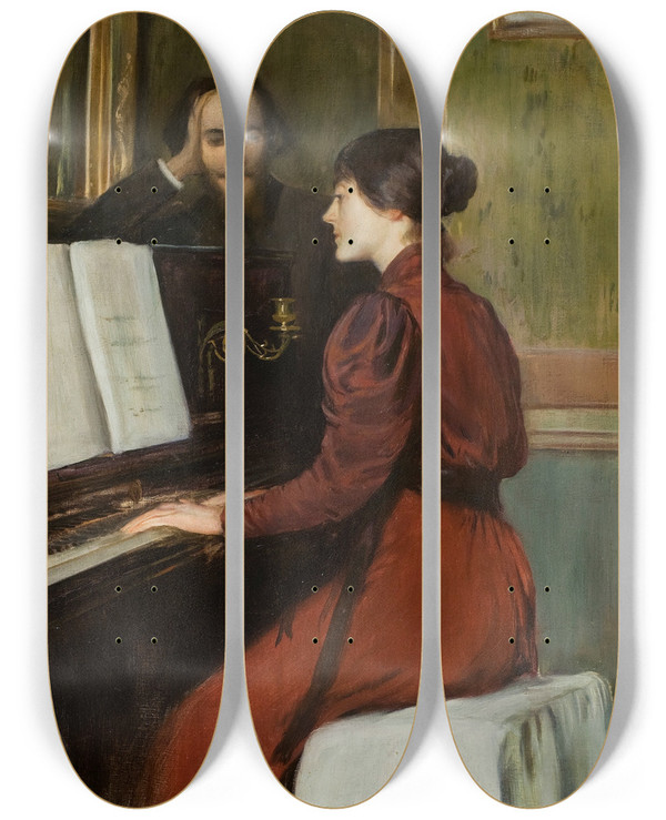Triptych art skateboard deck of Santiago Rusiol A Romance by Santiago Rusinol (1861-1931)