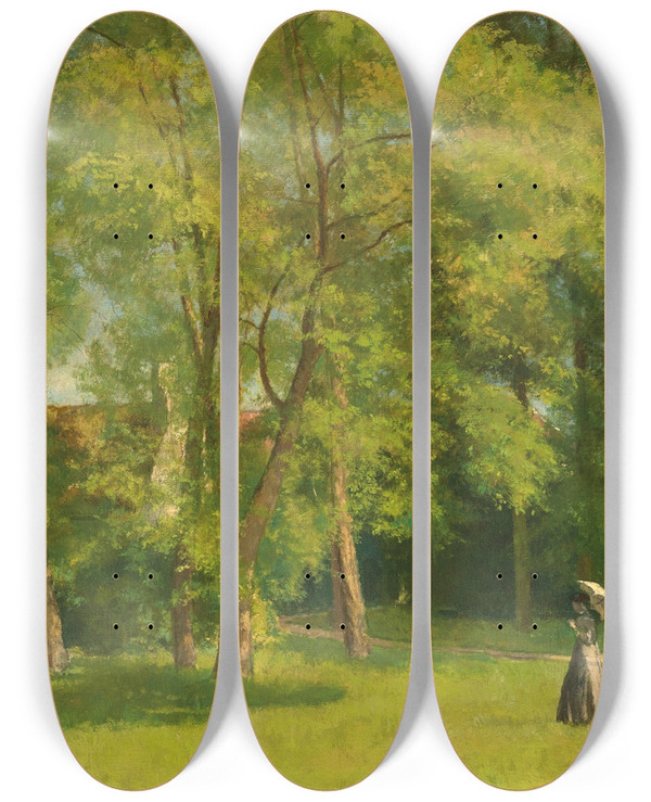 Triptych art skateboard deck of Henri Rouart Lgante Au Parc by Henri Rouart