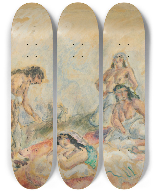 Triptych art skateboard deck of Jules Pascin Femmes Au Salon by Jules Pascin (1885-1930)