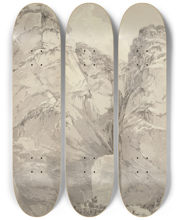 Triptych art skateboard deck of John Webber View From Renards Hole Dovedale Derbyshire by John Webber (1751-1793)