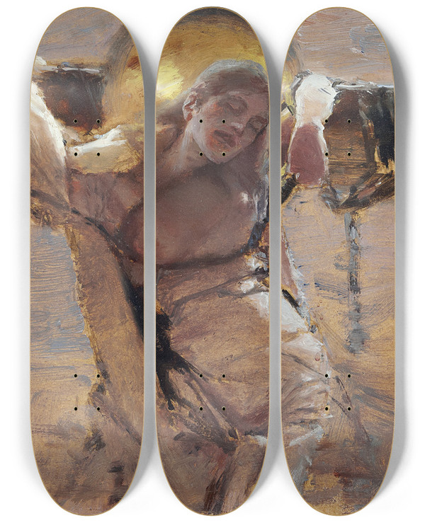 Triptych art skateboard deck of Albert Von Keller The Martyr by Albert Von Keller (1844-1920)