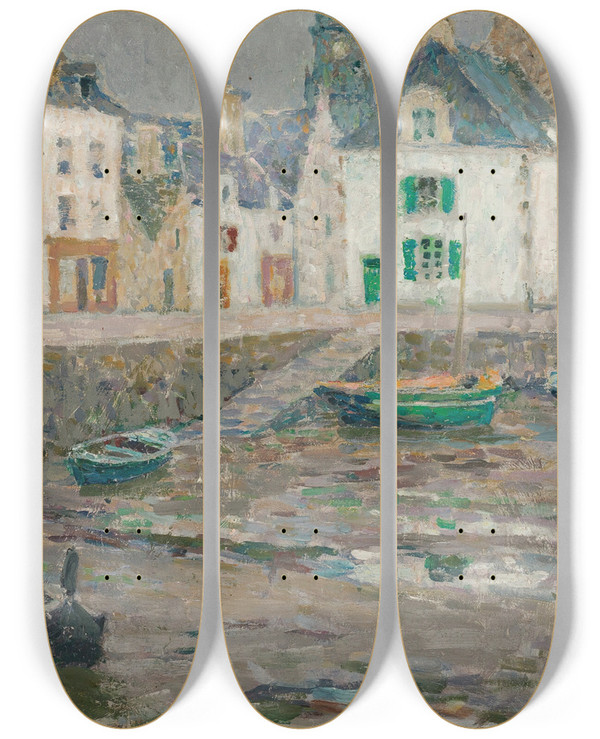 Triptych art skateboard deck of Henri Le Sidaner Les Maisons Des Marins Le Croisic by Henri Le Sidaner (1862-1939)