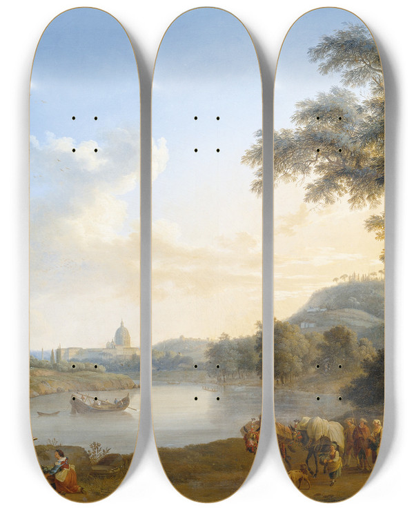 Triptych art skateboard deck of Jakob Philipp Hackert View Of Saint Peters In Rome_2 by Jakob Philipp Hackert (1737-1807)