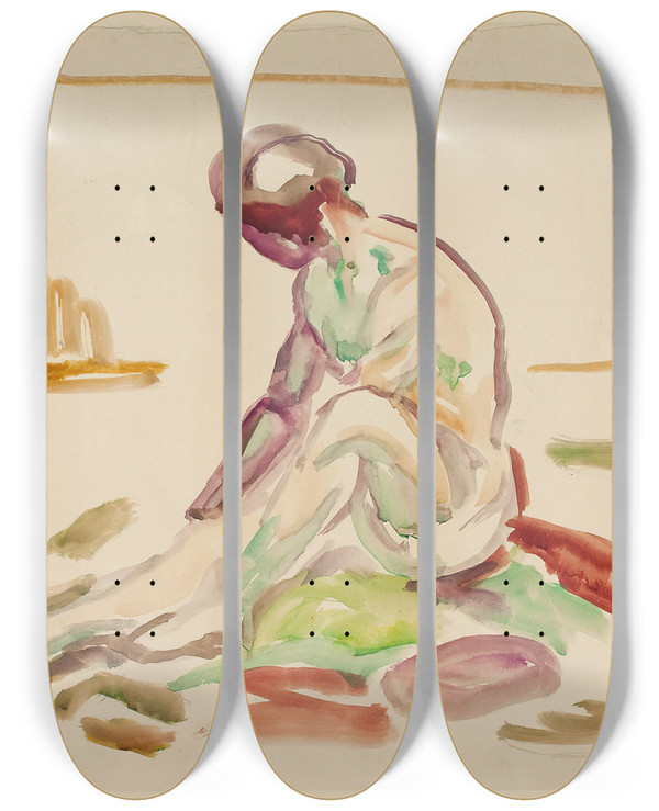 Triptych art skateboard deck of Edvard Munch Sittende Akt_3 by Edvard Munch (1863-1944)