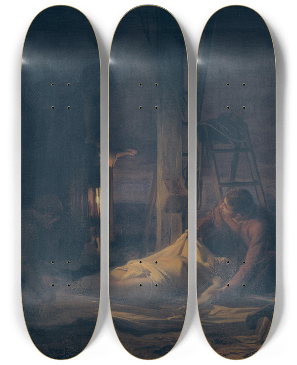 Triptych art skateboard deck of Carl Bloch Descent From The Cross by Carl Bloch (1834-1890)