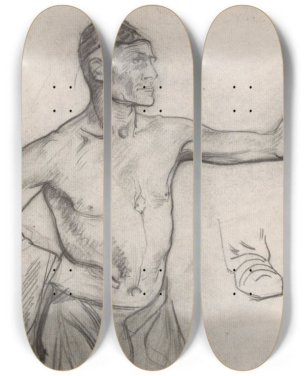 Triptych art skateboard deck of Richard Nicolas Roland Holst Staande Man Met Ontbloot Bovenlichaam Ten Halven Lijve by Richard Nicolaus Roland Holst (1868-1938)