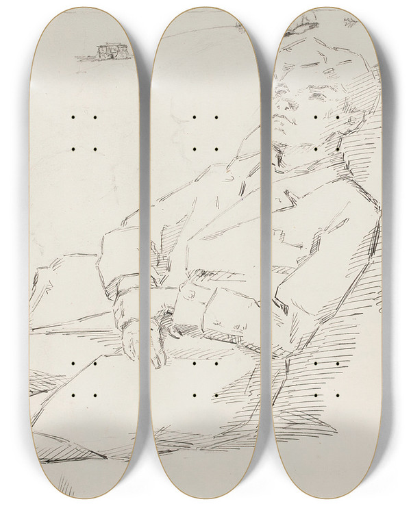 Triptych art skateboard deck of Helene Schjerfbeck Mauritz Maexmontan Luonnos by Helene Schjerfbeck (1862-1946)
