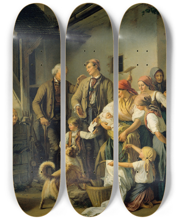 Triptych art skateboard deck of Ferdinand Mallitsch Der Findling by Ferdinand Mallitsch (1820-1900)