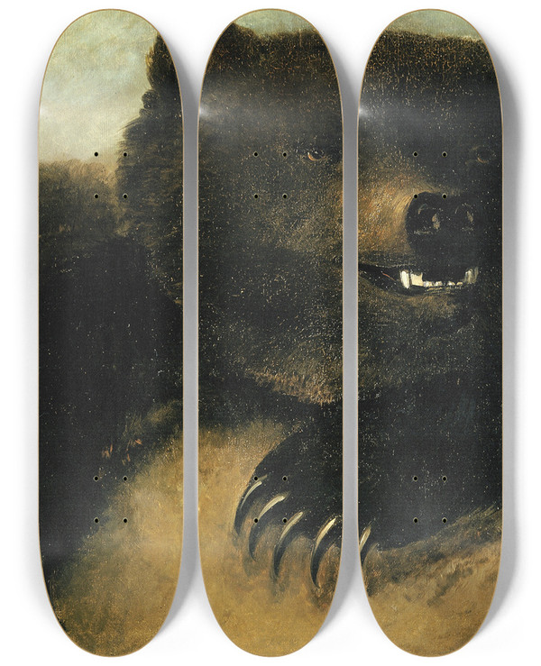 Triptych art skateboard deck of George Catlin Weapons And Physiognomy Of The Grizzly Bear by George Catlin (1796-1872)