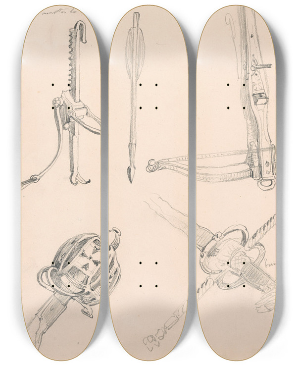 Triptych art skateboard deck of Nicaise De Keyser Bow And Arrow Pe by Nicaise De Keyser (1813-1887)