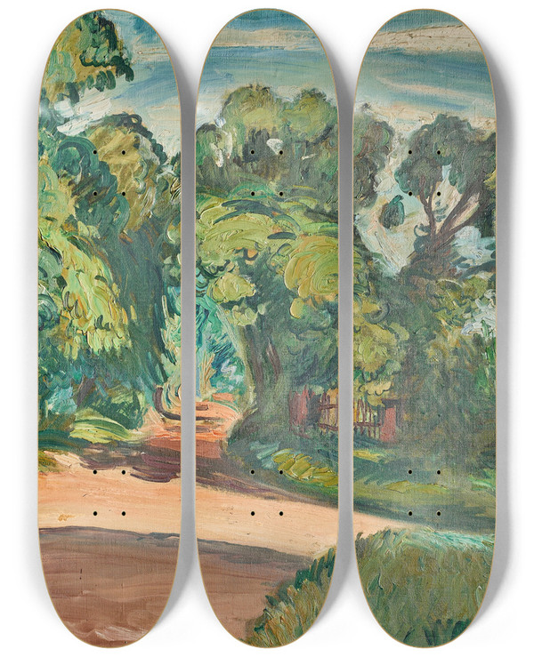 Triptych art skateboard deck of Emile Othon Friesz La Croise Des Chemins by Emile Othon Friesz (1879-1949)
