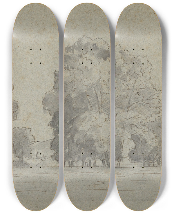 Triptych art skateboard deck of Camille Pissarro Grove Of Trees by Camille Pissarro (1830-1903)