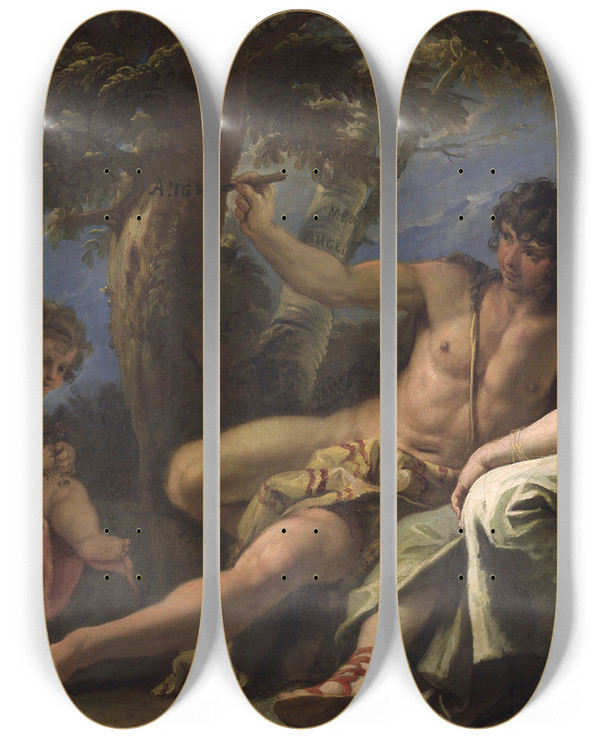 Triptych art skateboard deck of Sebastiano Ricci Angelica And Medoro by Sebastiano Ricci (1659-1734)