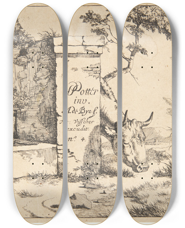 Triptych art skateboard deck of Marcus De Bye Titelblad Til Ker_3 by Marcus de Bye (1638-1688)