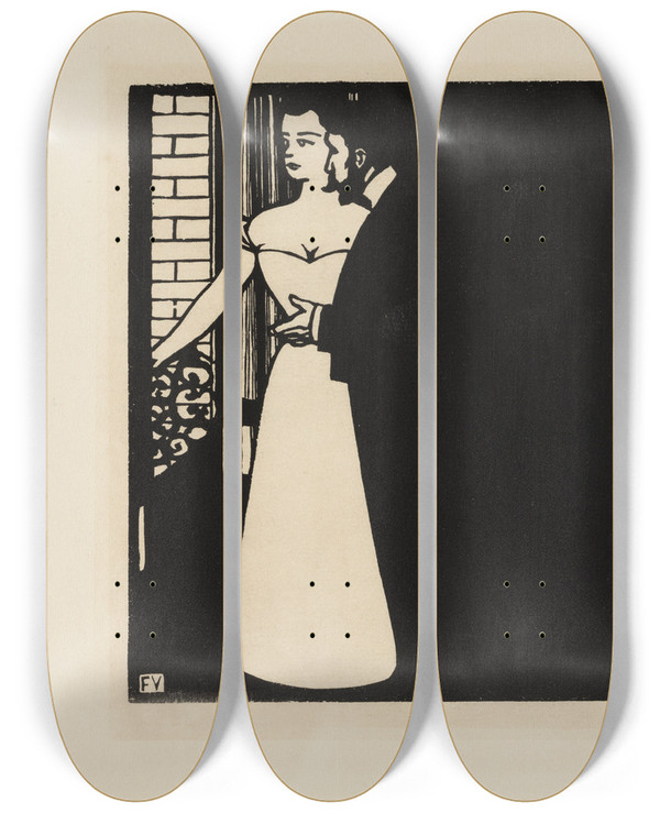 Triptych art skateboard deck of Flix Vallotton Money Intimacies V by Felix Vallotton (1865-1925)