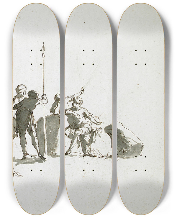 Triptych art skateboard deck of Gaetano Gandolfi A Group Of Five Turbaned Men by Gaetano Gandolfi (1734-1802)