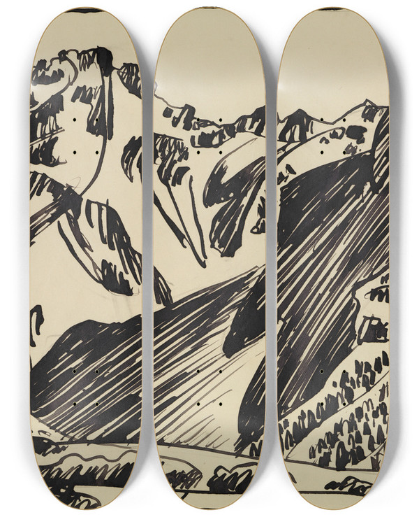 Triptych art skateboard deck of August Babberger Berglandschaft Im Bergell_1 by August Babberger (1885-1936)