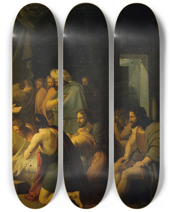 Triptych art skateboard deck of Carl Peter Goebel The Elder Jacob Blesses The Sons Of Joseph by Carl Peter Goebel The Elder (1791-1823)
