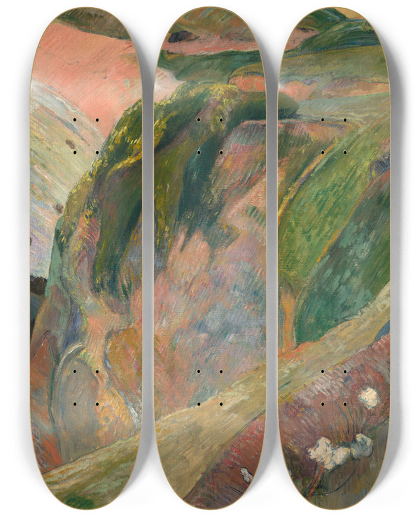 Triptych art skateboard deck of Paul Gauguin Above The Sea by Paul Gauguin (1848-1903)