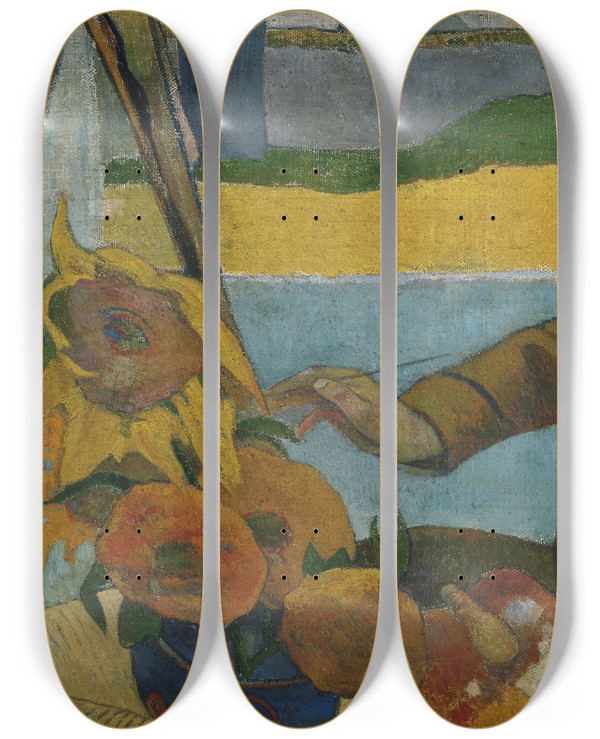 Triptych art skateboard deck of Paul Gauguin Vincent Van Gogh Painting Sunflowers by Paul Gauguin (1848-1903)