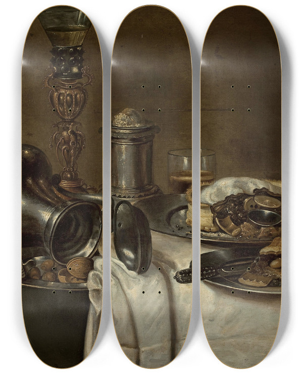 Triptych art skateboard deck of Cornelis Mahu Dessert by Cornelis Mahu (1613-1689)