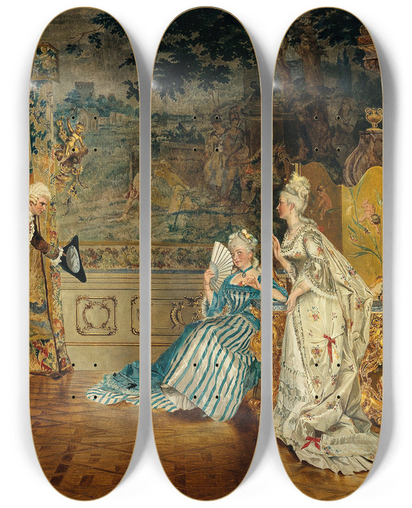 Triptych art skateboard deck of Johann Hamza The Cavalier by Johann Hamza (1850-1927)