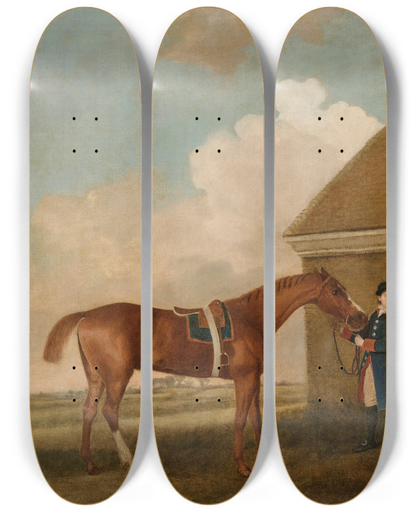 Triptych art skateboard deck of George Stubbs Eclipse At Newmarket With A Groom And Jockey by George Stubbs (1724-1806)
