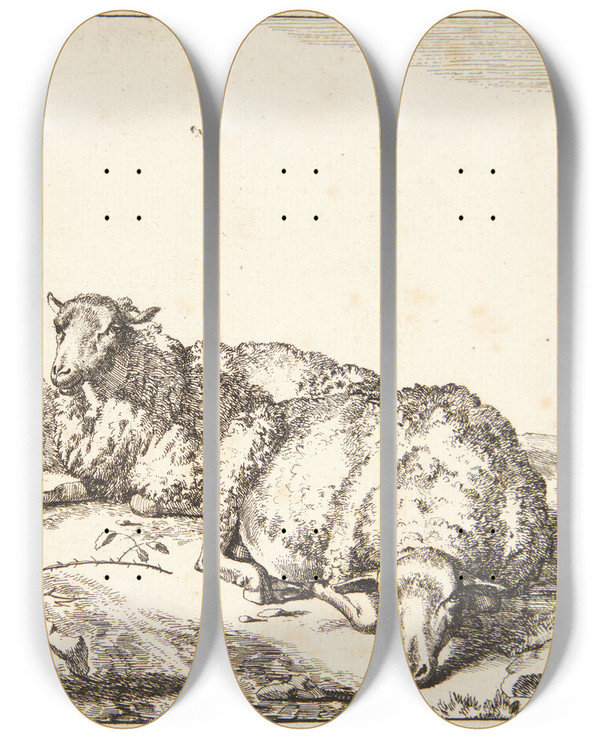 Triptych art skateboard deck of Marcus De Bye To Liggende Fr_3 by Marcus de Bye (1638-1688)