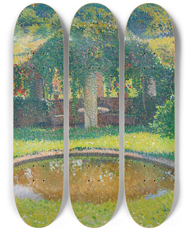 Triptych art skateboard deck of Henri Martin Bassin Et Tonnelle Sudouest Du Parc De Marquayrol by Henri Martin (1860-1943)