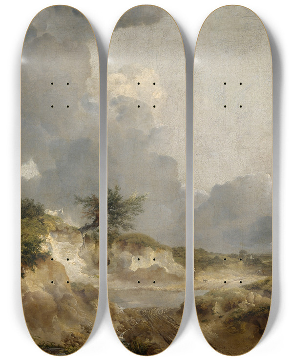 Triptych art skateboard deck of Thomas Gainsborough A View In Suffolk by Thomas Gainsborough (1727-1788)