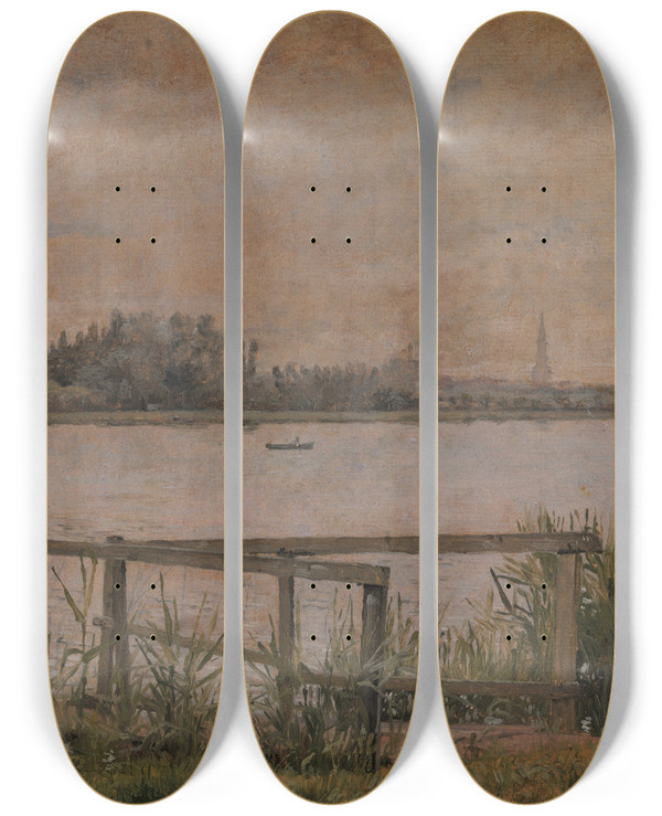 Triptych art skateboard deck of Christen Kbke View Of Copenhagen Seen From Dosseringen by Christen Kobke (1810-1848)