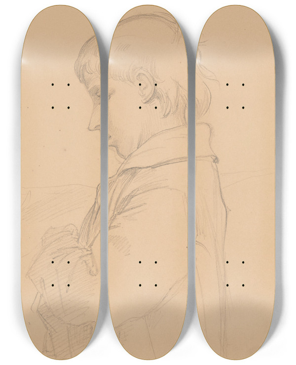 Triptych art skateboard deck of Jzef Simmler Halflength Figure Of A Boy In Profile To The Left by Jozef Simmler (1823-1868)