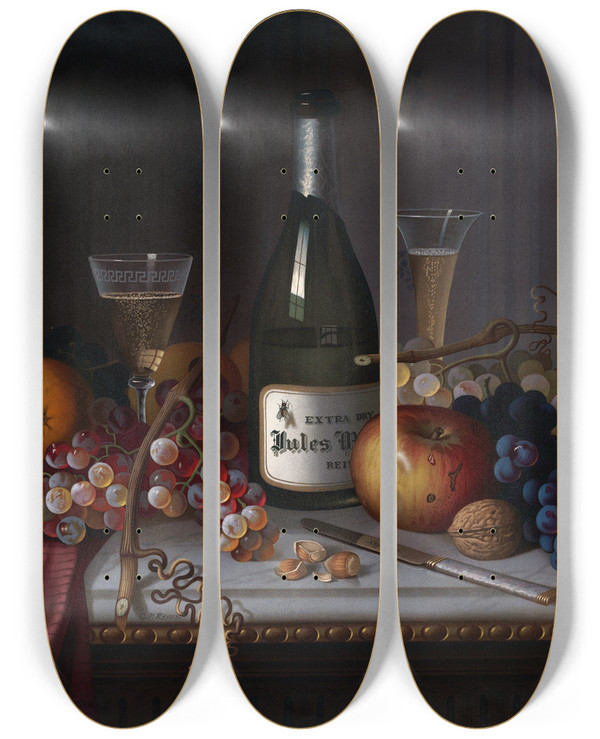 Triptych art skateboard deck of Carducius Plantagenet Ream Dessert No 6 by Carducius Plantagenet Ream (1838-1917)
