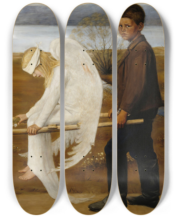 Triptych art skateboard deck of Hugo Simberg The Wounded Angel by Hugo Simberg (1873-1917)