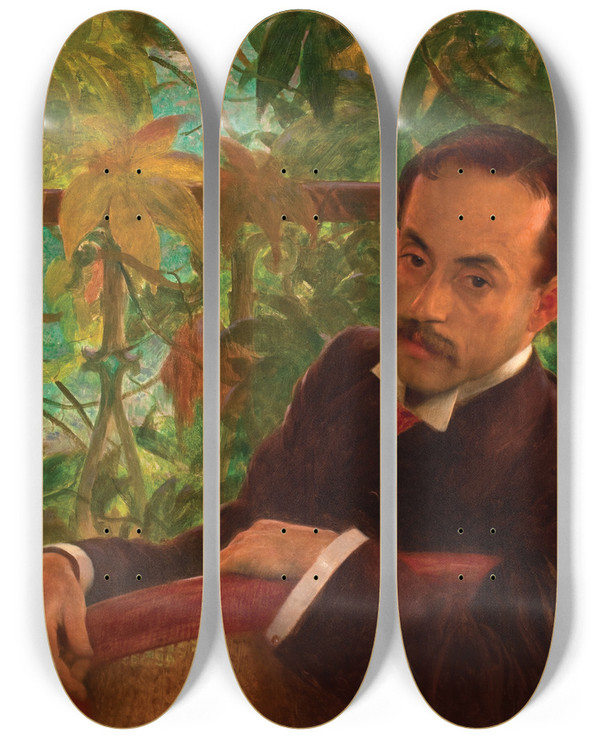 Triptych art skateboard deck of Eliseu Visconti Retrato De Ovdio Romeiro by Eliseu Visconti (1866-1944)