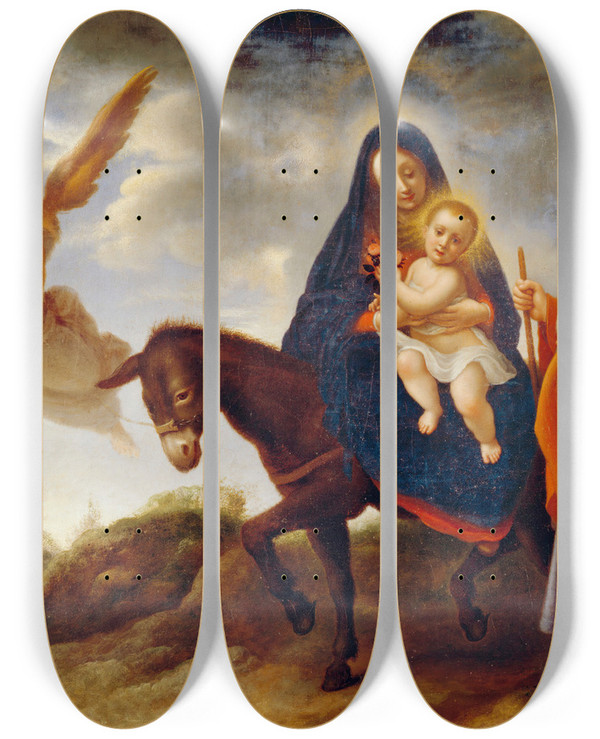 Triptych art skateboard deck of Carlo Dolci The Flight Into Egypt by Carlo Dolci (1616-1687)